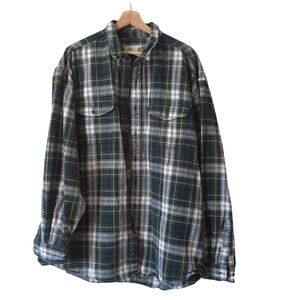 Vintage Eddie Bauer Flannel Men's XXL Tall 100% Cotton Tartan Plaid Green Blue